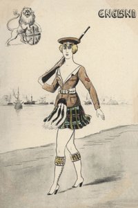 スコットランドの制服を着た少女（カラーリトグラフ 作： English School