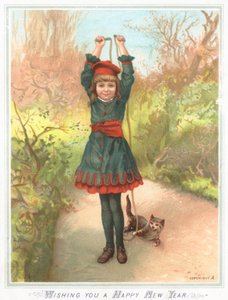 縄跳びと猫、年賀状で遊んでいるガールフレンド 作： English School