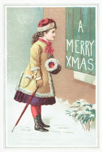 クリスマスの看板、クリスマスカードを読んでいる女の子 作： English School