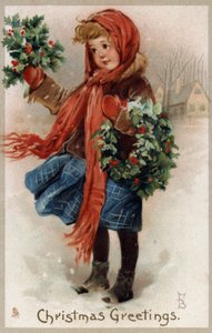ヒイラギやクリスマスリースを売る少女（クロモリト 作： English School