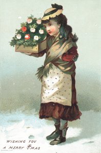 花、クリスマスカードの箱を運ぶ雪の中を歩く女の子 作： English School