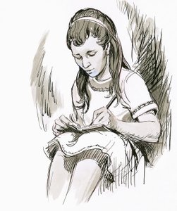 書いている女の子 作： English School
