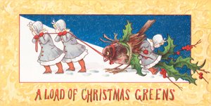 雪、クリスマスカードの丘の上に鳥を引っ張る女の子 作： English School