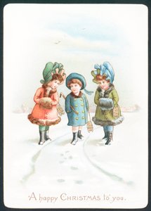 雪の中を歩く女の子、クリスマスカード 作： English School