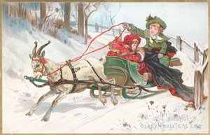 山羊そり、クリスマスカードを引っ張る 作： English School