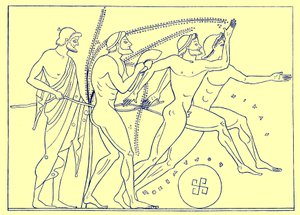 ギリシャのランナー、アドルフ・ボエッティヒャーによるオリンピアのイラスト、1886年（デジタル処理された画像） 作： English School