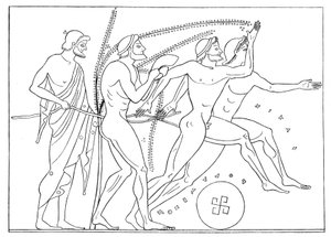 ギリシャのランナー、アドルフ・ボエッティヒャーによるオリンピアのイラスト、1886年（デジタル処理された画像） 作： English School