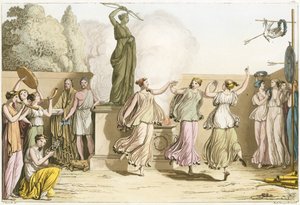 ダイアナの像の周りで踊るギリシャの女性