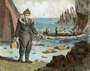 グリーンランドの女とボート、1779年頃（エングレーヴィング） 作： English School