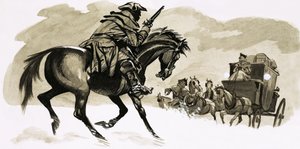 キャリッジを攻撃しようとしているハイウェイマン 作： English School