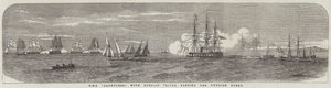ロシアの賞品を持ってスウェーデン艦隊を通過するHMS「ドーントレス」（版画
