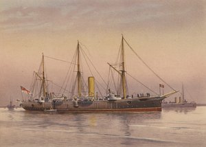 HMSモホーク、3等巡洋艦（カラーリトグラフ） 作： English School