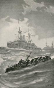 イギリス海峡でのHMS火星、恐ろしい、そしてドラゴンのクルージング 作： English School