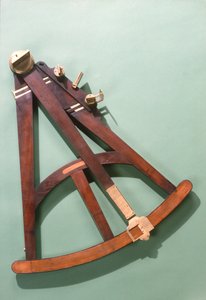 ハドレーの四分円と横方向のツゲの木目盛り、c.1750（真ちゅうと木）