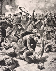 1916年にロンドンで出版された「The War Illustrated deLuxe」からのドイツと西洋の兵士間の戦い 作： English School