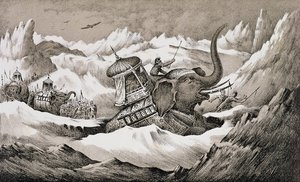 ハンニバル（紀元前247-c.183）とアルプスを横断する彼の戦争の象 作： English School