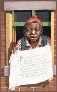 窓の外を眺める幸せな黒人男性、年賀状 作： English School