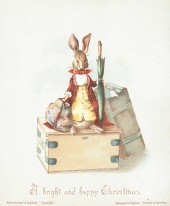 ウサギと荷物と傘、クリスマスカード 作： English School
