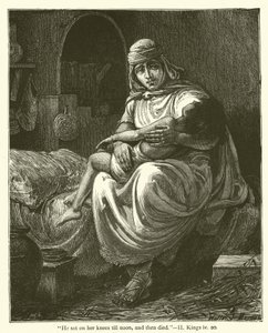 "彼は正午まで彼女の膝の上に座っていて、そして死んだ", II, Kings, iv, 20 (carving) 作： English School
