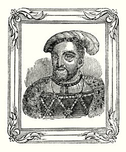 ヘンリー8世は1490年生まれ、1509年に戴冠、1547年に死去（エングレーヴィング） 作： English School