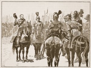 ヘンリーと捕らえられたフランスの将校、カッセルズイラストレイテッドイングランドオブイングランドのイラスト（セピア写真）