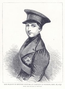 1837年9月28日ウィンザーでのレビューでの軍事衣装の女王 作： English School