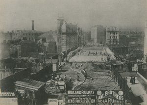 1869年に建設中のホルボーン高架橋 作： English School