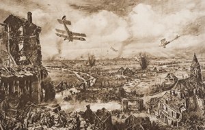 1920年に出版されたHGウェルズの「歴史の概要」第2巻のイラスト「ベルギーのアルメンティエール」のイラスト 作： English School