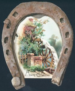 馬蹄と水車小屋の写真、クリスマスカード 作： English School