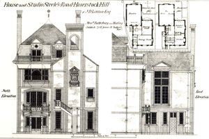 House and Studio、Steeles Road、Haverstock Hill、from the Building News、1877年2月9日 作： English School