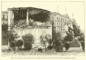 1887年にリビエラ地震で廃墟となったメントンのラアベニューの家 作： English School