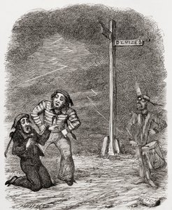 1865年に出版されたThomas Ingoldsbyによる「The Ingoldsby Legends or Mirth and Marvels」の詩「The Dead Drummer」のGeorge Cruikshankによるイラスト 作： English School