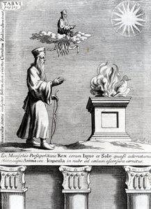 火と太陽を崇拝するゾロアスターのイラスト、1697年 作： English School