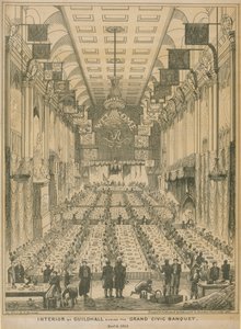 1837年11月9日の大規模な市民宴会中のギルドホールの内部 作： English School