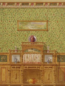 サイドボード付きインテリア、1870年代（紙にトイレ） 作： English School