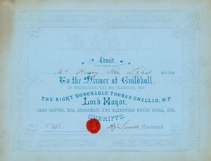 1852年12月8日、ロンドンのギルドホールでのディナーへの招待