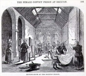 ブリクストン刑務所のアイロン室（Henry Mayhew（1812-87）とJohn Binnyによる「The Criminal Prisons of London and Scenes of Prison Life」より 作： English School