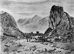 戦い後のイサンドルワナ、1879年（ペンとインク、紙で洗う） 作： English School