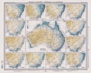 オーストラリアと南東オーストラリアの等圧線とアイソヒェット（カラーリトグラフ）