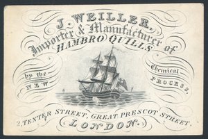 J Weiller、Hambro Quills、2 Tenter Street、貿易カードの輸入業者および製造業者