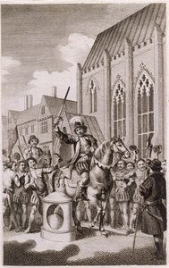 1450年のジャックケイズの反乱：ケイドはロンドンストーン、キャノンストリート、c.1770でロンドン市の主を宣言した 作： English School