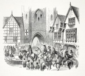 ジェームズチェスター市への最初の入り口、パブ。 19世紀（スチール彫刻） 作： English School