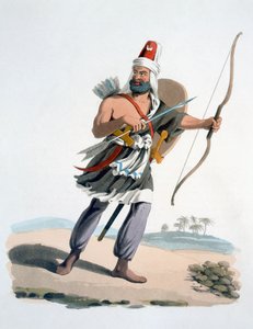 トルコのミリタリーコスチュームからのアラビアのジャニサリー、1830年（手描きのエッチングとアクアチント）