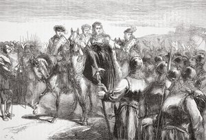 ユグノーの兵士を演じるナバールの女王、ジャンヌダルブレ。ジェームズエイトケンワイリー（1808〜1890年）のプロテスタンティズムの歴史のイラスト。 1878 作： English School