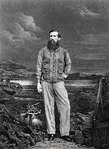 1863年に出版されたJohn Hanning Spekeの著書「Journal of the Discovery of the Source of the Nile（ナイル川源流の発見）」の表紙（エングレービング）（モノクロ写真）。 作： English School