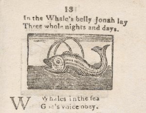 「クジラの腹のジョナ」、「子供のアルファベット...」からの文字Wのイラスト、1820年頃（彫刻） 作： English School