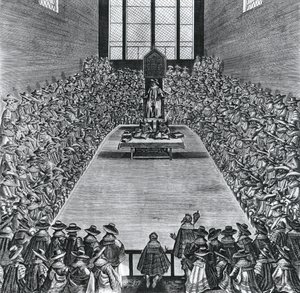 国会議事堂のジェームズ1世（1566-1625）、1624年 作： English School