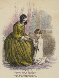 跪け我が子よ、神はここにおられるのだから。愛のうちに曲げて、恐れずに。今、祈りのうちに神の前に跪き、常に世話をしてくれていることに感謝しよう。 作： English School