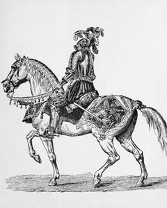 1400年代のガラの服装の乗馬騎士 作： English School