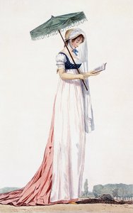 パラコート付きのエレガントな女性用サマードレス、Delacourt、1770年（カラー彫刻） 作： English School